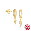 S925 sterling silver geometric earring set in gold with sparkling white zircons - 925 Silver / Gold Geometric Star Style