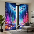 Detail view of double-panel Christmas curtains featuring Santa Claus and reindeer scene - Aurora Santa Claus Snow Night / 130x160cm (Set of 2)