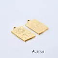 Detailed close-up of golden stainless steel Aquarius zodiac rectangular charm pendants - Aquarius