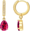 Elegant gold hoop earrings with red pear-cut zircon stones and micro-pave detailing - May Rose Red
