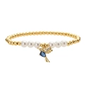 Dettaglio del bracciale colibrì con perline d'oro, perle e pietre di zircone blu - Ciondolo Colibrì Blu (CB00372YH Blu)