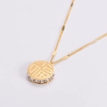 Collana in acciaio al titanio con carattere Fu, ciondolo circolare placcato oro e diamanti - Stile Carattere Fu / Oro