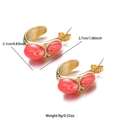Gold C-shaped stainless steel earrings with red oval stones and size specifications - Striped Pink