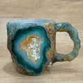 Mineral crystal coffee mug with green geode texture and unique rock-shaped handle - Green Yellow Style