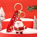 Cartoon Santa Claus keychain with red Merry Christmas wrist strap and golden lobster clasp - Christmas Male