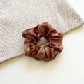 French vintage reddish-brown metallic silk scrunchie with shiny gold textured coating - Medium / Golden Coffee