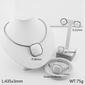 Silbernes Schmuckset mit quadratischem Katzenauge: Halskette, Ohrringe, Ring und Armband - Einheitsgröße Ring / Stahl Weiß (KS220749-LX)