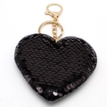 Porte-clés cœur en paillettes noires avec fermoir doré pour décoration de sac à main - Noir