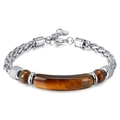 Bracciale hip-hop vintage da uomo in acciaio inossidabile con pietra occhio di tigre - Occhio di tigre / Marrone