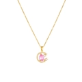 Collana con pendente a cuore rosa, luna dorata e fiocco per donna - Luna Crescente Pera Rosa A344