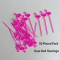 Bulk pack of 50 bright pink flamingo plastic cocktail picks for fruit and party decoration - Rose Red Flamingo Picks (50 Pcs)