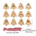 Set of 48 Christmas tree kraft paper tags with 12 holiday patterns and red-white cotton ropes - Set 1-48 Tags + 50 Red & White Cotton Strings