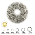 Silver jump ring set in 6-grid box with sizes 4-12mm and opening tool for DIY jewelry - White K Jump Rings In 6-Grid Box