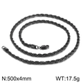Black stainless steel twisted rope chain necklace measuring 500x4mm and weighing 17.5g - Black 500x4mm