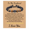 Men's 10mm tiger eye stone beaded bracelet with black magnetic clasp on greeting card - To My Husband