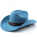 Dettaglio cappello da cowboy in pelle scamosciata blu con cinturino in pelle borchiato - M (56-58cm) / Blu Lago