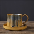 Japanese retro ceramic coffee cup and saucer set with yellow and blue reactive glaze finish - Elegant Coffee Cup And Saucer - Sprayed Blue 250ml / Universal