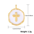 Gold-plated copper round pendant with white enamel and raised cross, size 1.5cm by 1.2cm - White Enamel Cross (A0027)