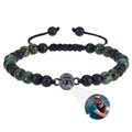 Detail view of custom projection bracelet with matte black beads and couple photo - African Turquoise + Matte Stone Bracelet