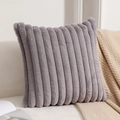 Gray striped plush pillow cover on a white sofa with a cozy beige blanket - Light Gray