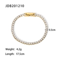 Detail view of 14K gold plated tennis bracelet with 0.3cm zircons and 17.5cm length - White Zirconia Tennis Style (JDB201210)