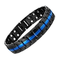 Men's magnetic stainless steel link bracelet in black and blue with therapy magnets - Black Single Blue Double Row Full Magnetic