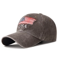 Berretto da baseball in cotone grigio antracite lavato con ricamo USA e bandiera - Regolabile / caffè