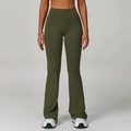 High-waisted olive green flared yoga pants for women with compression athletic fabric - S / Vine Green