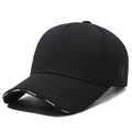 Minimalist black baseball cap with embroidered letter M and embossed text details - Black with Black Embroidery