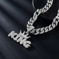 Silver hip hop KING letter crown pendant with full rhinestones on Cuban chain - Pendant + 50cm Cuban Chain / Silver
