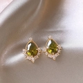 Elegant gold drop earrings featuring green pear-cut zircon stones on silk fabric - Pear Waterdrop Gold Green Style (3# Silver Needle-Gold-Green)