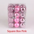 Pink Christmas ball set in square box with glitter, matte, and shiny finishes - 3cm Square Box / Pink
