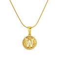 Golden snake chain necklace with hammered coin pendant featuring engraved letter W - Gold-Letter W (Snake Chain)