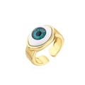18K vergoldeter verstellbarer Ring mit 3D-Auge und strukturierter Oberfläche - Einstellbar Offen / 11135-Gold Blaues Auge