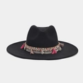 Detail of bohemian woven band with pink tassels and white shells on black fedora hat - M (56-58cm) / Ethnic Tassel and Shell Woven Style (Color 16#)