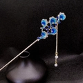 Pasador de pelo vintage plateado con nubes azules y colgante de perlas elegantes - Nube azul
