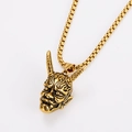 Detail of vintage bull head mask pendant in gold finish with box chain for men - Gold Color (With 0.35x60cm Chain)