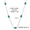 Collar de acero de titanio plateado con cinco circonitas verdes rectangulares y cadena 42+5cm - Plata/Circonita Verde