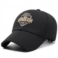 Classic black cotton baseball cap with vintage gold embroidery and curved brim design - Adjustable / Black with Gold Embroidery
