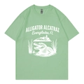 Men's fruit green cotton t-shirt featuring Alligator Alcatraz print and crew neck - Bean Green