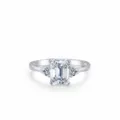 S925 sterling silver three-stone ring featuring emerald cut cubic zirconia center stone - US Size 5 / White