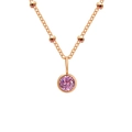 Rose gold necklace with pink round birthstone pendant and small metal beads - October Pink - Rose Gold