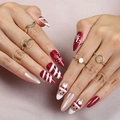 Long almond-shaped Christmas press-on nails with Santa Claus and snowflake art designs - K063【24pcs】 / Boxed (jelly Gel + Granules)