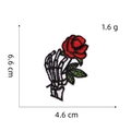 Punk style skeleton hand holding a red rose embroidery patch with size measurements - Style 1# (Skull Hand with Rose)