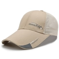 Khaki baseball cap with breathable white mesh and sports fashion print for sun protection - Adjustable / Beige