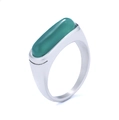 Detail view of a vintage silver ring featuring a rectangular polished green natural stone - Size 5 / Green Natural Stone + Steel Color