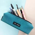 Large teal canvas pencil case with dual-layer storage and secure zipper closure - Single Layer / Lake Blue