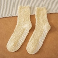 Pale yellow fluffy coral fleece non-slip socks with white thermal grip dots on sole - One Size / Yellow