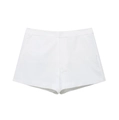 Flat lay close-up of white summer shorts with button detail and smooth cotton fabric - XS / White Shorts