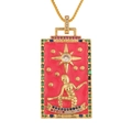 Macro detail of The Star tarot card pendant with pink enamel and green zirconia stones - The Star (With Chain)